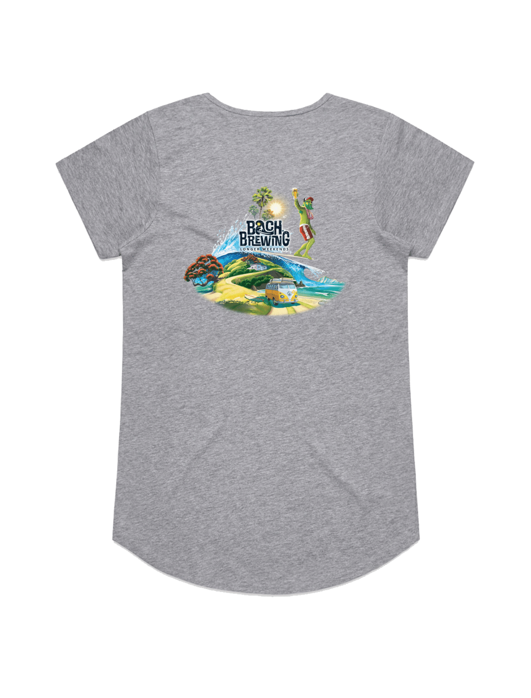 Bach Brewing Womens Short Sleeve T-shirt - Beach Scene (back graphic)