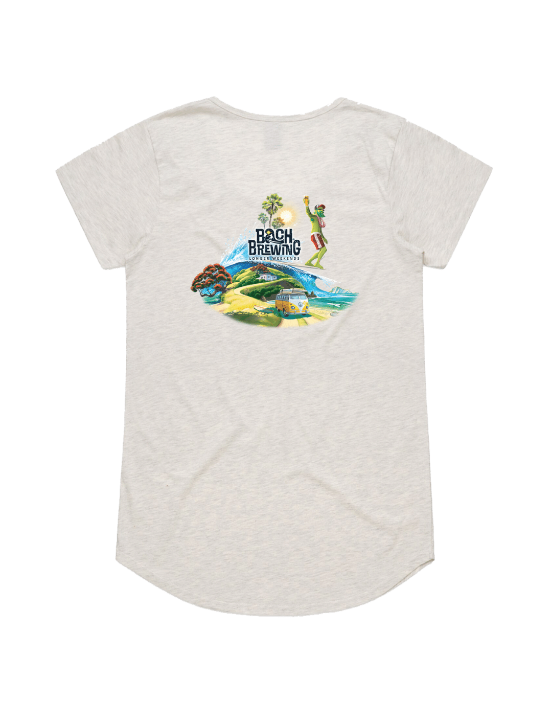 Bach Brewing Womens Short Sleeve T-shirt - Beach Scene (back graphic)