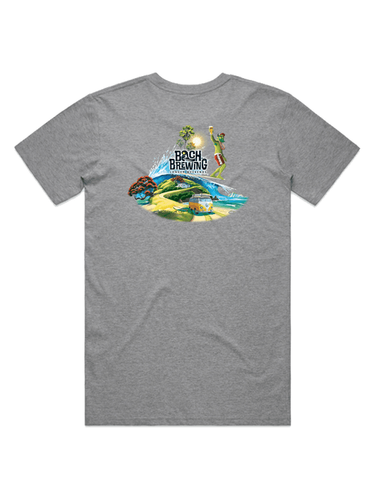 Bach Brewing Mens T-shirt - Beach Scene (back graphic)