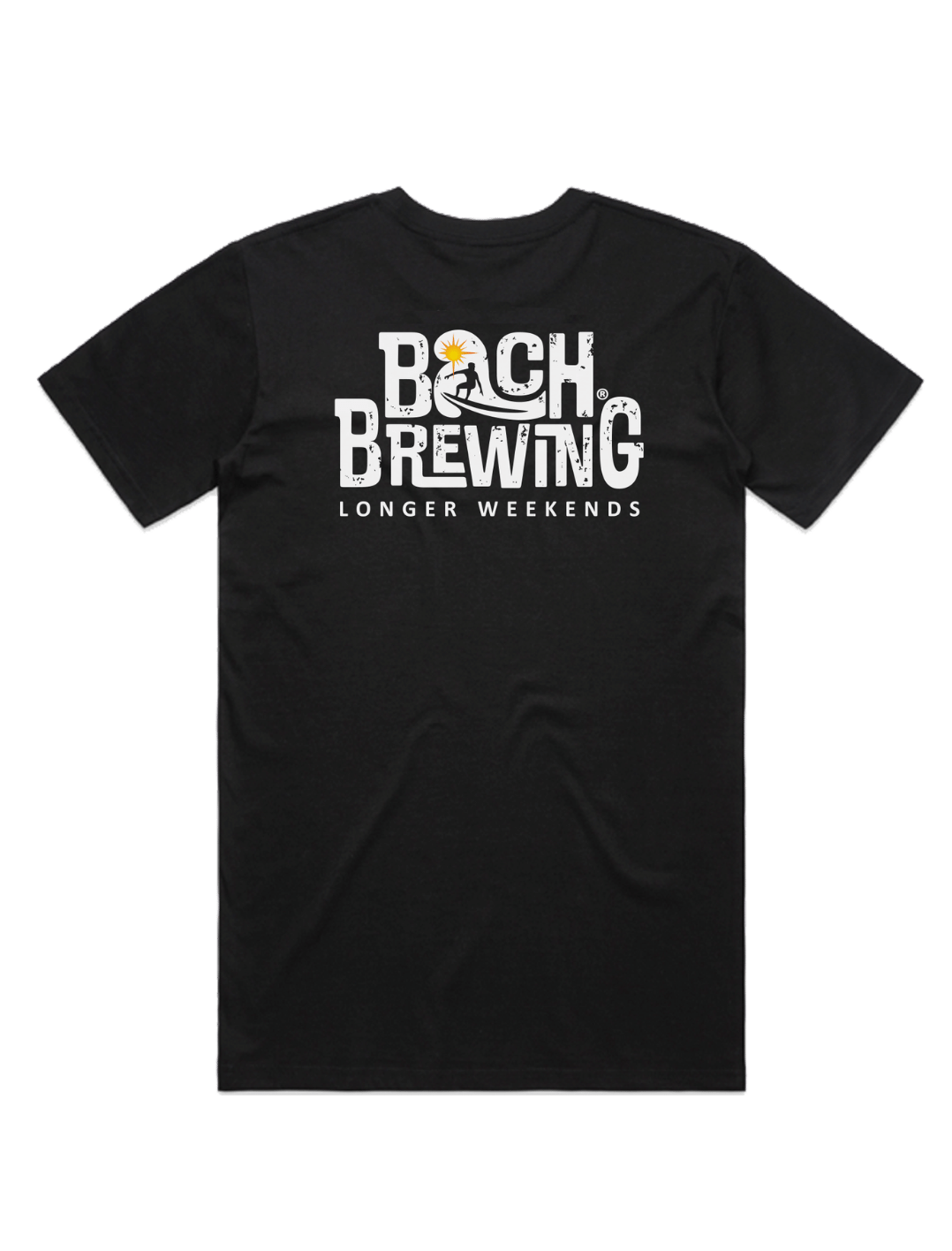 Bach Brewing Mens T-shirt - Longer Weekends (back graphic)