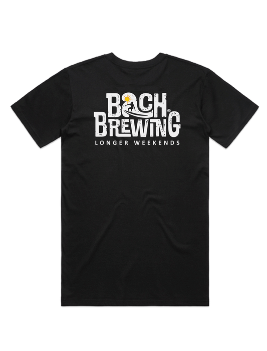 Bach Brewing Mens T-shirt - Longer Weekends (back graphic)
