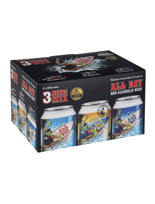 All Day MIX SIX non alc 330ml cans (4 x 6 packs with 3 beer types per 6 pack)