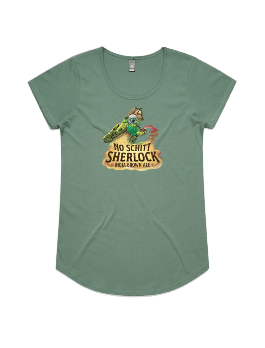 Bach Brewing Womens Short Sleeve T-shirt - No Schitt Sherlock (front graphic)
