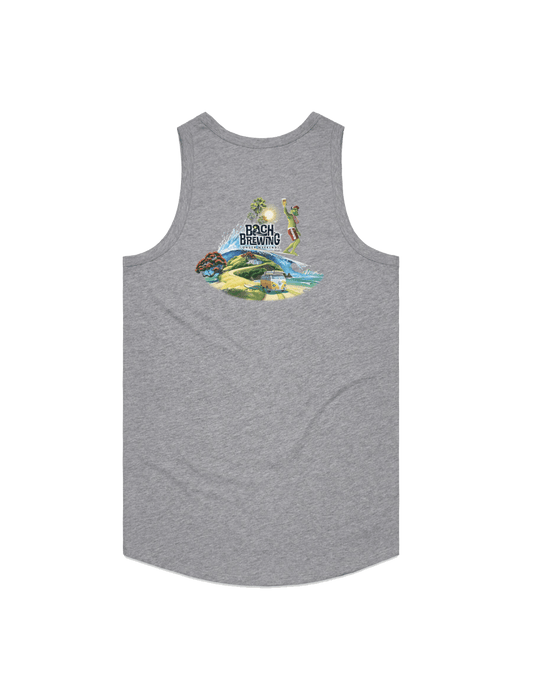 Bach Brewing Mens Singlet - Beach Scene (back graphic)