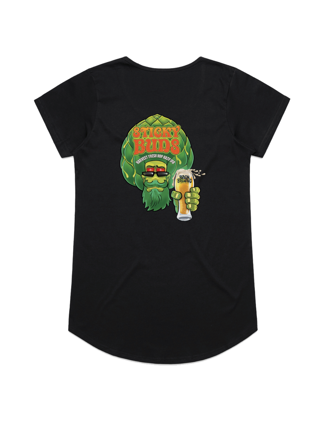 Bach Brewing Womens Short Sleeve T-shirt - Sticky Buds II (back graphic)