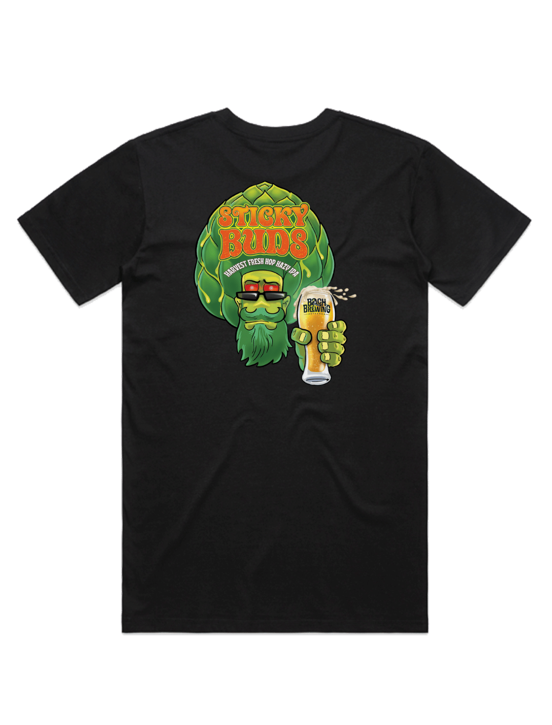 Bach Brewing Mens T-shirt - Sticky Buds II (back graphic)