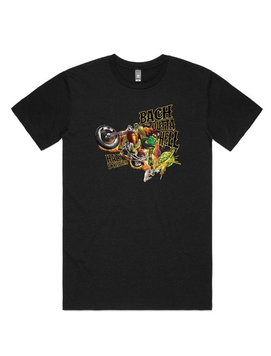 Bach Brewing Mens T-shirt - Bach Outta Hell (front graphic)