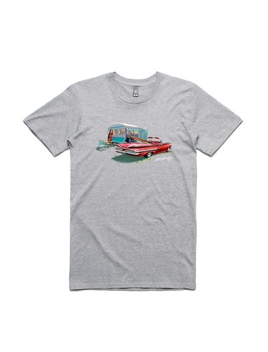 Bach Brewing Mens T-shirt - Classic Convertible and Caravan (front graphic)