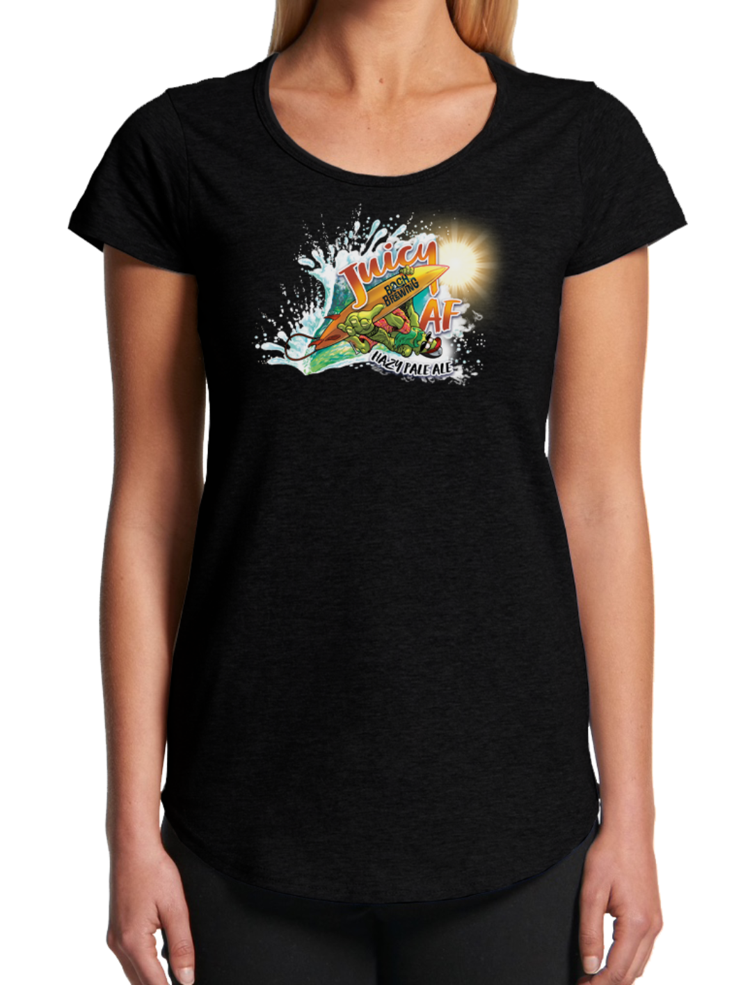 Bach Brewing Womens Short Sleeve T-shirt - Juicy AF (front graphic)