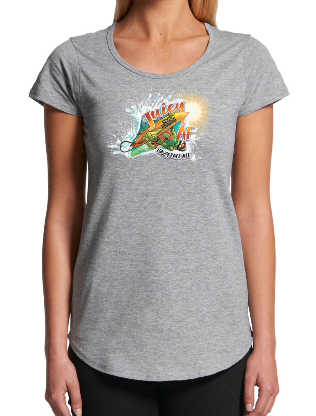 Bach Brewing Womens Short Sleeve T-shirt - Juicy AF (front graphic)
