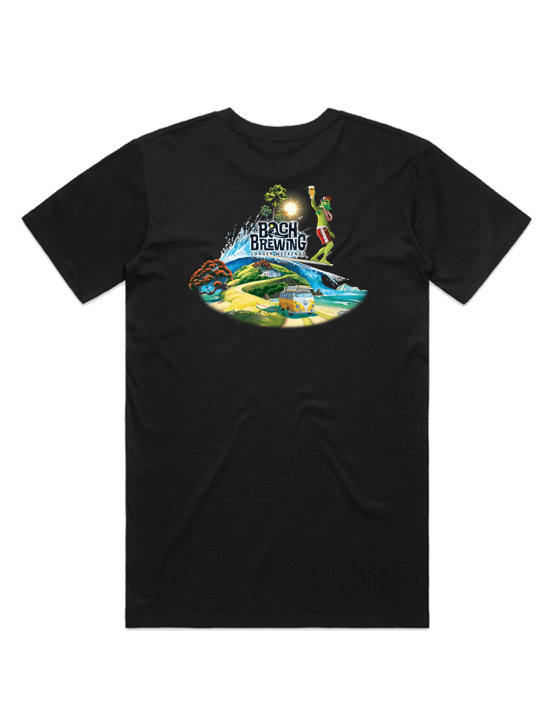 Bach Brewing Mens T-shirt - Beach Scene (back graphic)