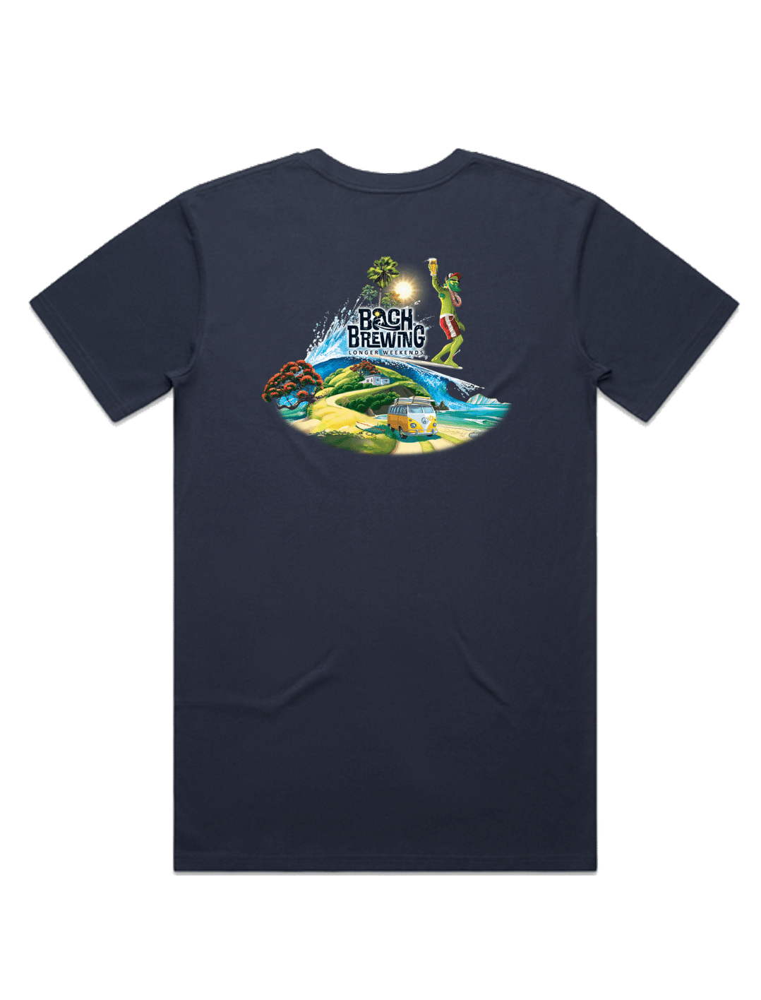 Bach Brewing Mens T-shirt - Beach Scene (back graphic)