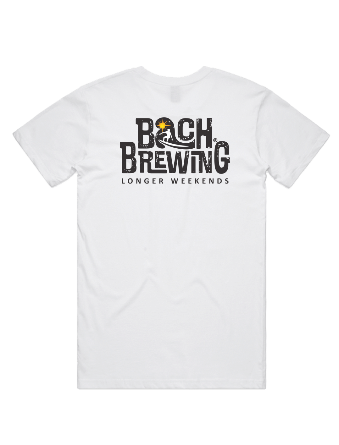 Bach Brewing Mens T-shirt - Longer Weekends (back graphic)