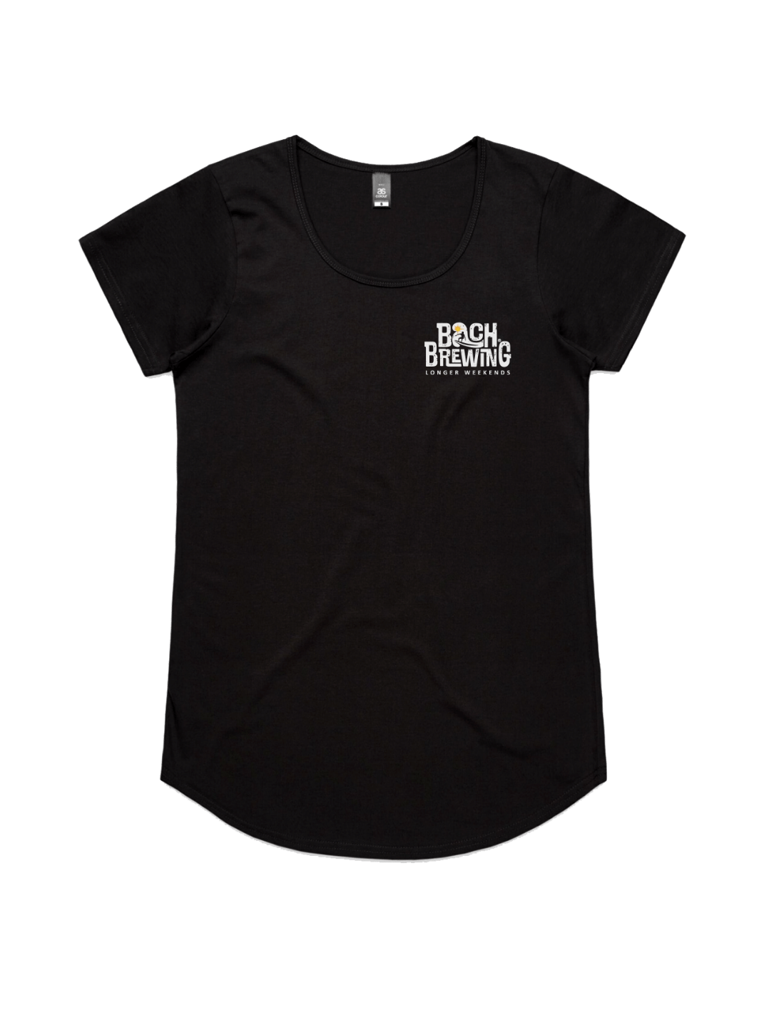 Bach Brewing Womens Short Sleeve T-shirt - Beach Scene (back graphic)